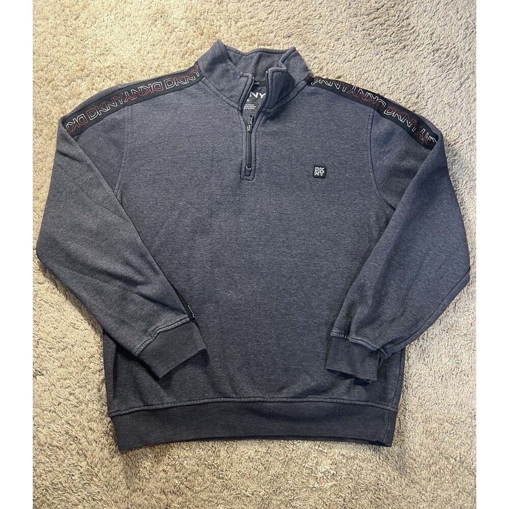 DKNY Men's XL Quarter Zip Pullover Sweatshirt Charcoal Heather Grey Casual L/S
